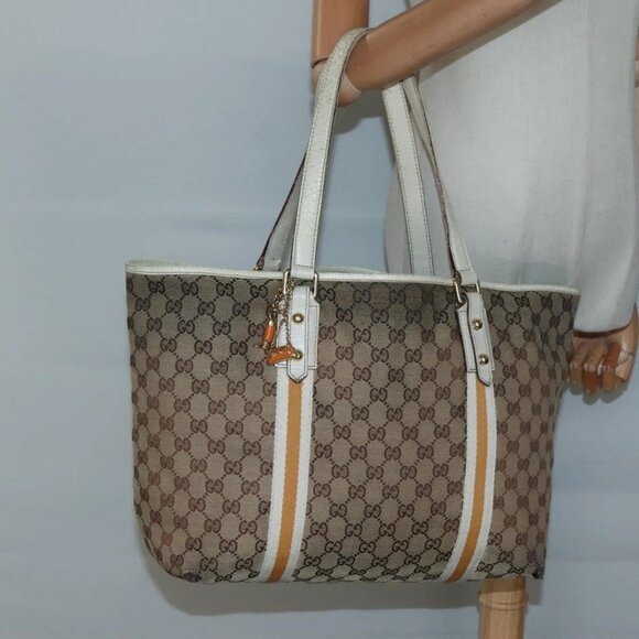 GUCCI GG Canvas Sherry Line Tote Bag Beige Gold - Picture 1 of 16